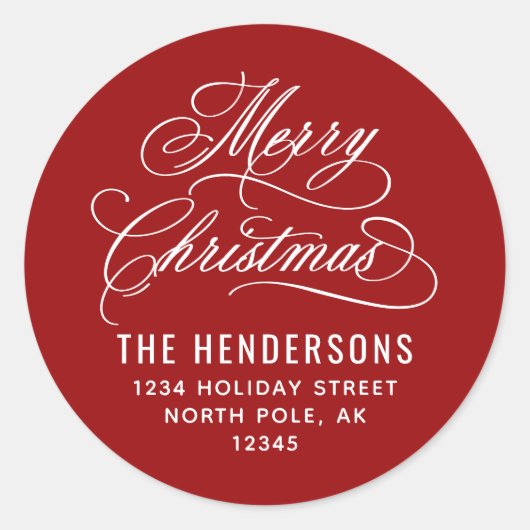 Sticker Rond Joyeux Noël Script Retourner l'adresse Rouge (Devant)