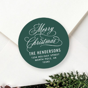 Sticker Rond Joyeux Noël Script Retourner l'adresse verte