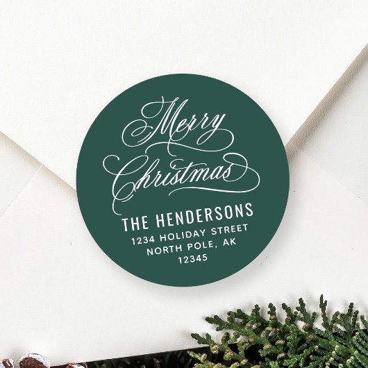 Sticker Rond Joyeux Noël Script Retourner l'adresse verte