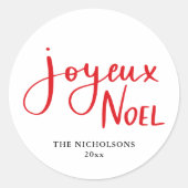 Sticker Rond Joyeux Noel Script rouge manuscrit (Devant)