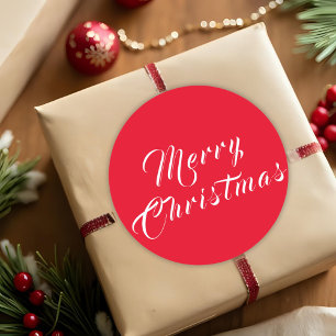 Sticker Rond Joyeux Noël Script White Red Holiday