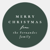 Sticker Rond Joyeux Noël simple élégant vert foncé vacances (Devant)