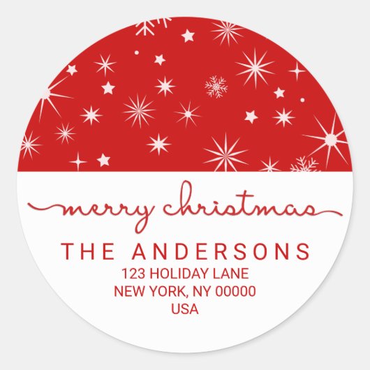 Sticker Rond Joyeux Noël Simple manuscrit Adresse de retour (Devant)