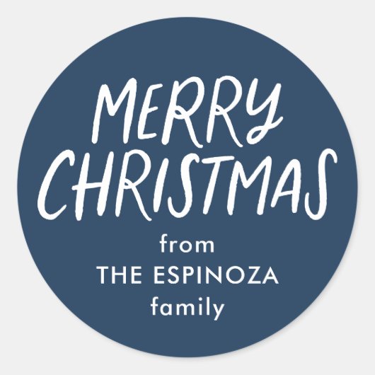 Sticker Rond Joyeux Noël simple mignon bleu marine cadeau de va (Devant)