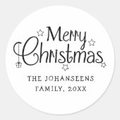Sticker Rond Joyeux Noël simple noir et blanc (Devant)