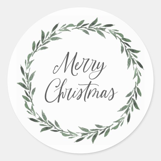 Sticker Rond Joyeux Noël Simple Rustique Aquarelle Verdure (Devant)