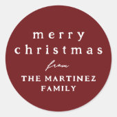 Sticker Rond Joyeux Noël simple rustique rouge foncé vacances (Devant)
