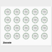 Sticker Rond Joyeux Noël Simple Script Décontracté | Wreath (Feuille)