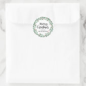 Sticker Rond Joyeux Noël Simple Script Décontracté | Wreath (Sac)