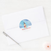 Sticker Rond Joyeux Noël Snowman Agitant Et Souriant (Enveloppe)