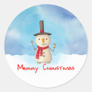 Sticker Rond Joyeux Noël Snowman Agitant Et Souriant
