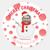 Sticker Rond Joyeux Noël Snowman Funny Photo visage (Devant)