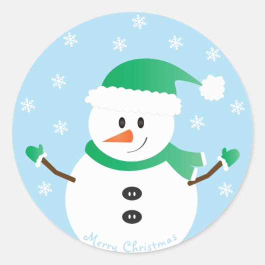 Sticker Rond Joyeux Noël Snowman Snowflakes (Devant)