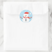 Sticker Rond Joyeux Noël Snowman Snowflakes Rouge (Sac)