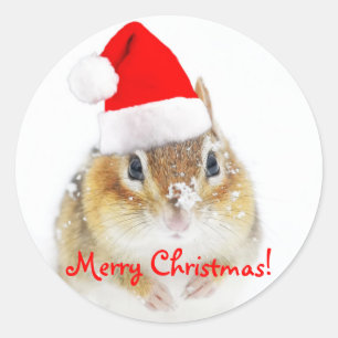Sticker Rond Joyeux Noël Snowy Père Noël Chipmunk