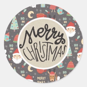 Sticker Rond Joyeux Noël Soir Père Noël Rustic Holiday Favorise