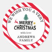 Sticker Rond "Joyeux Noël" Star du stripes-deer (Devant)