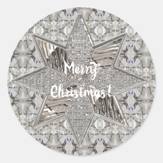 Sticker Rond Joyeux Noël Star Élégant Faux Silver Foil (Devant)