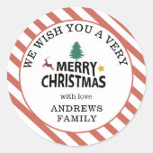 Sticker Rond "Joyeux Noël" Stripes-Deer Tree Star (Devant)