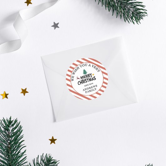 Sticker Rond "Joyeux Noël" Stripes-Deer Tree Star