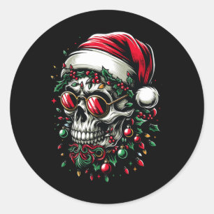 Sticker Rond Joyeux Noël Sugar Crâne Santa Chapeau Famille Noël