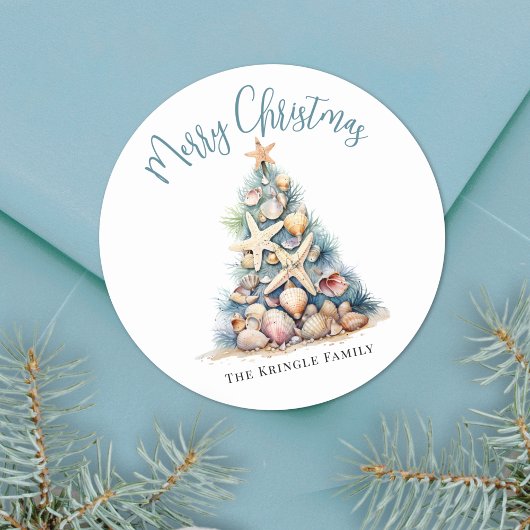 Sticker Rond Joyeux Noël sur la plage