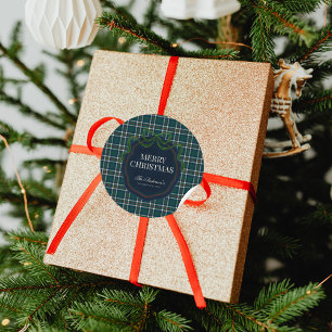 Sticker Rond Joyeux Noël Tartan Plaid Classique Préparatoire