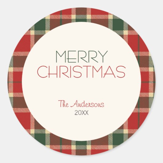 Sticker Rond Joyeux Noël Tartan Plaid Custom (Devant)