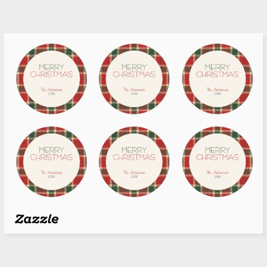 Sticker Rond Joyeux Noël Tartan Plaid Custom (Feuille)