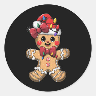 Sticker Rond Joyeux Noël Tee Gingerbread Père Noël Pyjamas Girl
