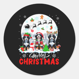 Sticker Rond Joyeux Noël Trois Père Noël Elf Reindeer Bernedood