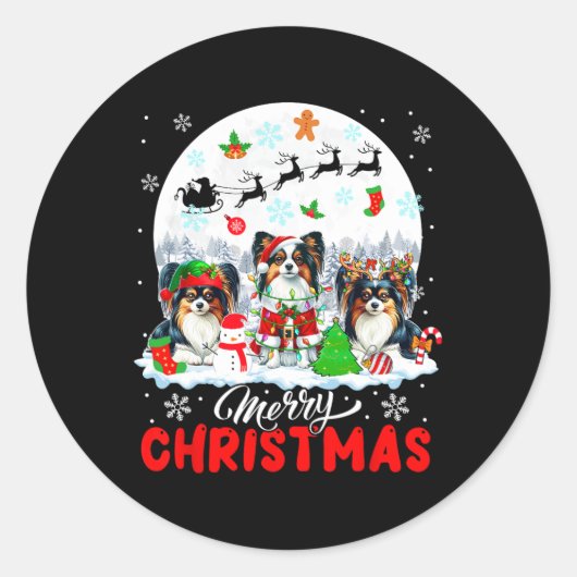 Sticker Rond Joyeux Noël Trois Père Noël Elf Reindeer Papillons (Devant)