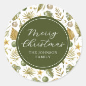 Sticker Rond Joyeux Noël Tropical Élégant (Devant)