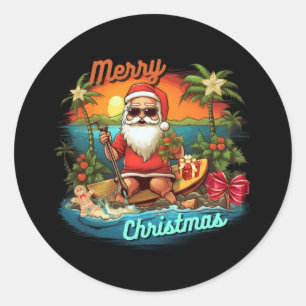 Sticker Rond Joyeux Noël, tropique, santa claus, vacances