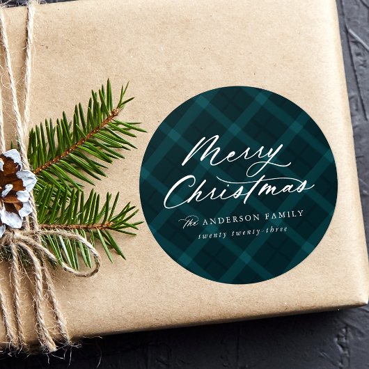 Sticker Rond Joyeux Noël Turquoise Brossé