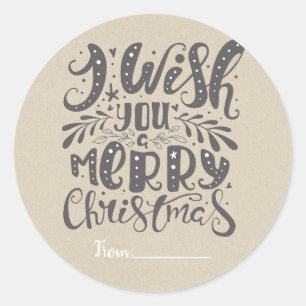 Sticker Rond JOYEUX NOËL Type rustique Faveur de kraft de vacan