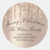 Sticker Rond Joyeux Noël Vacances RSVP Rose Gold Drives (Devant)