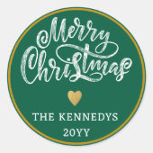 Sticker Rond Joyeux Noël Vert Blanc Or (Devant)