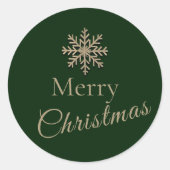 Sticker Rond Joyeux Noël vert et or Snowflake (Devant)