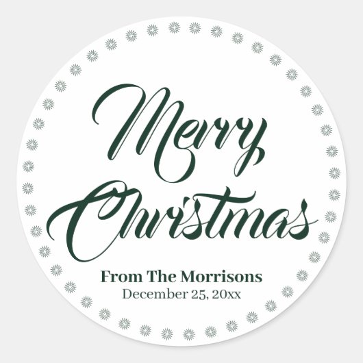 Sticker Rond Joyeux Noël vert foncé script personnalisé (Devant)