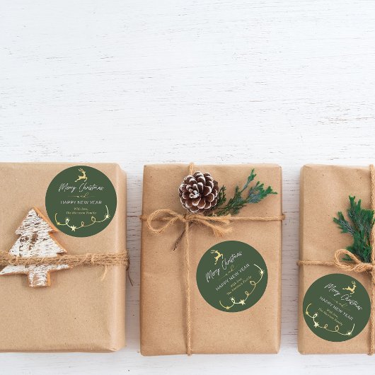 Sticker Rond Joyeux Noël Vert traditionnel