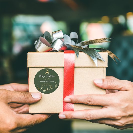 Sticker Rond Joyeux Noël Vert traditionnel