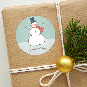 Sticker Rond Joyeux Noël Vintage Bonhomme de Neige Aqua