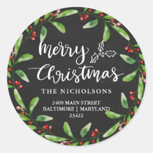 Sticker Rond Joyeux Noël Vintage Chalkboard Adresse de retour