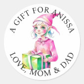 Sticker Rond Joyeux Noël | Vintage Elfe aquarelle (Devant)