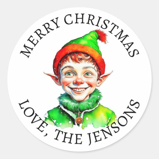 Sticker Rond Joyeux Noël | Vintage Petit Elfe Personnalisé (Devant)