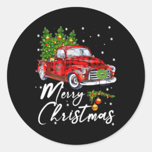 Sticker Rond Joyeux Noël Vintage Wagon Rouge Camion Pyjama Fam