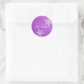 Sticker Rond Joyeux Noël violet blanc flocon de neige minimalis (Sac)