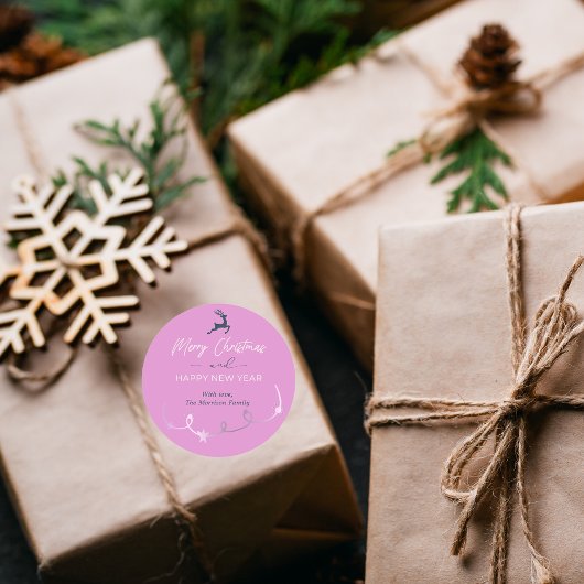 Sticker Rond Joyeux Noël violet clair