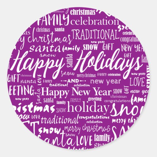 Sticker Rond Joyeux Noël Violet Fantaisiste Écriture Joyeuse (Devant)